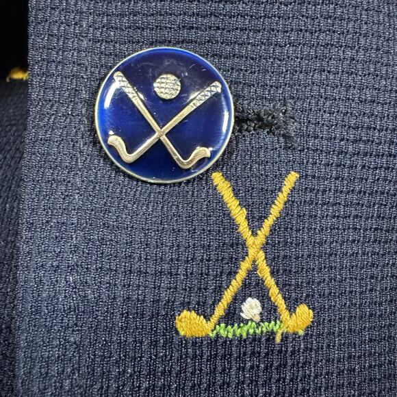 JC Penney Navy Blazer with Embroidered Crossed Golf Clubs Sport Coat RARE 40R - Picture 5 of 15